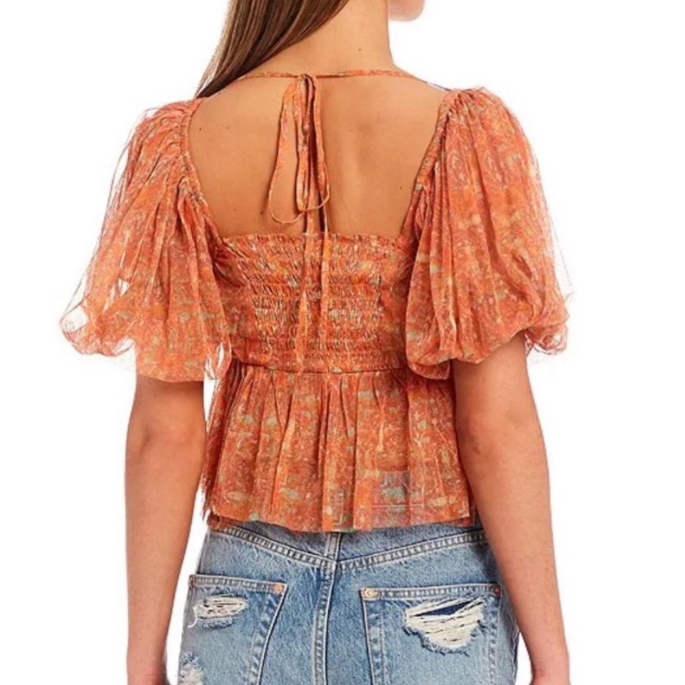 NWOT-Free People Penelope Tee Peach Combo Square Neck Blouse - Picture 12 of 16